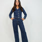 Love Laura Denim Jumpsuit In Dark Wash