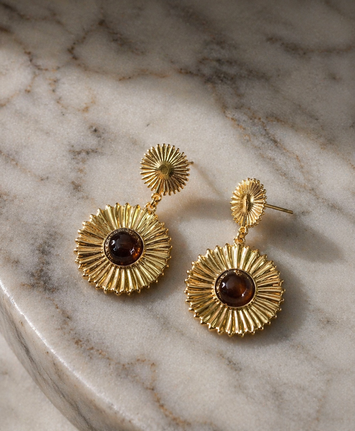 Olive Circle Pendant Earrings In Brown