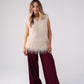Love Laura Fringed Textured V-Neck Top In Cream