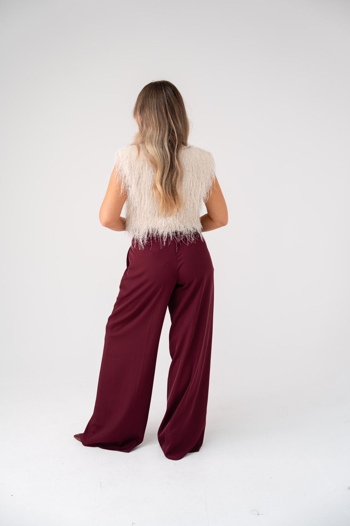 Love Laura High Waist Wide Leg Trousers In Burgundy