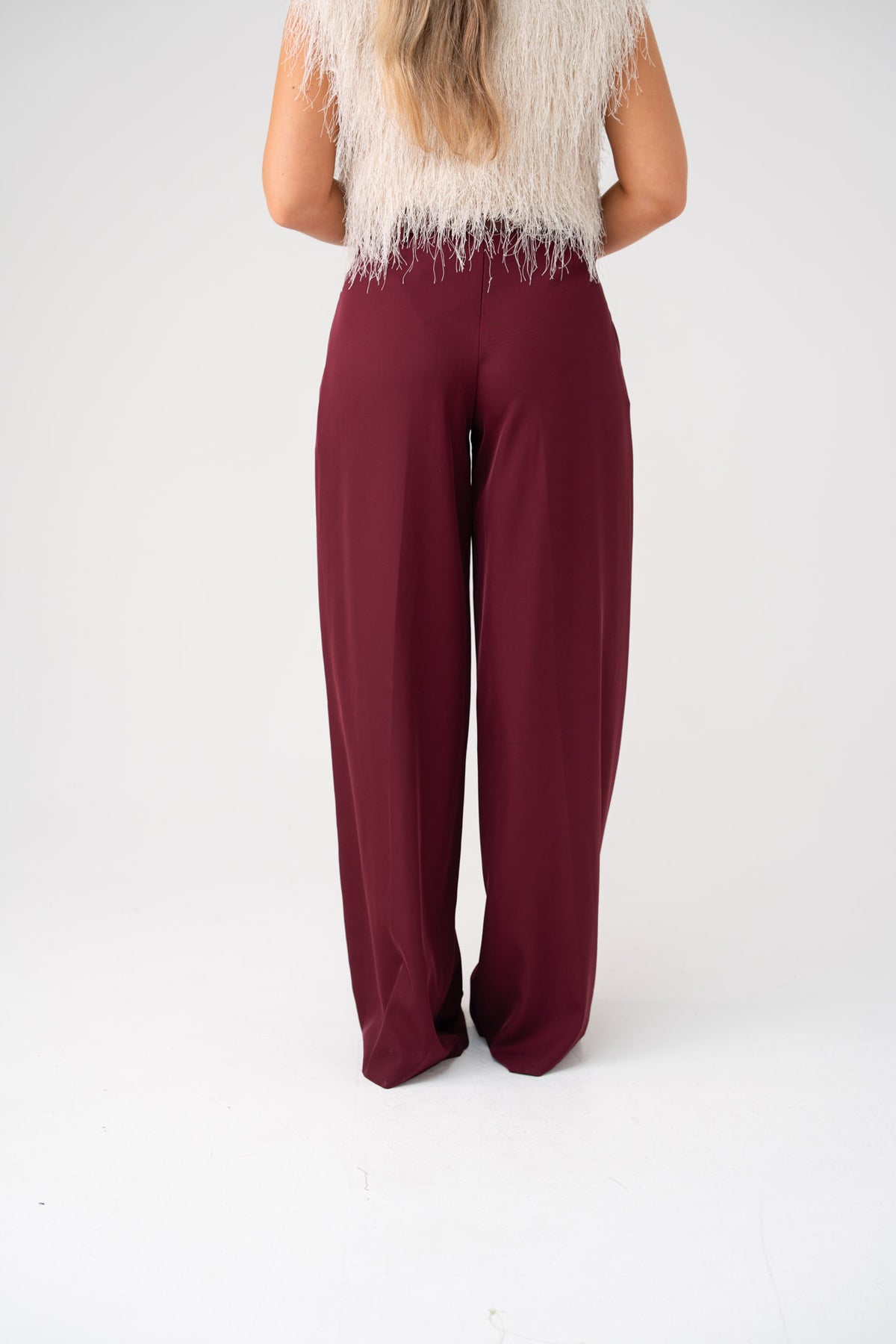 Love Laura High Waist Wide Leg Trousers In Burgundy