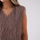 Love Laura Fringed Textured V-Neck Top In Mauve