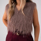 Love Laura Fringed Textured V-Neck Top In Mauve