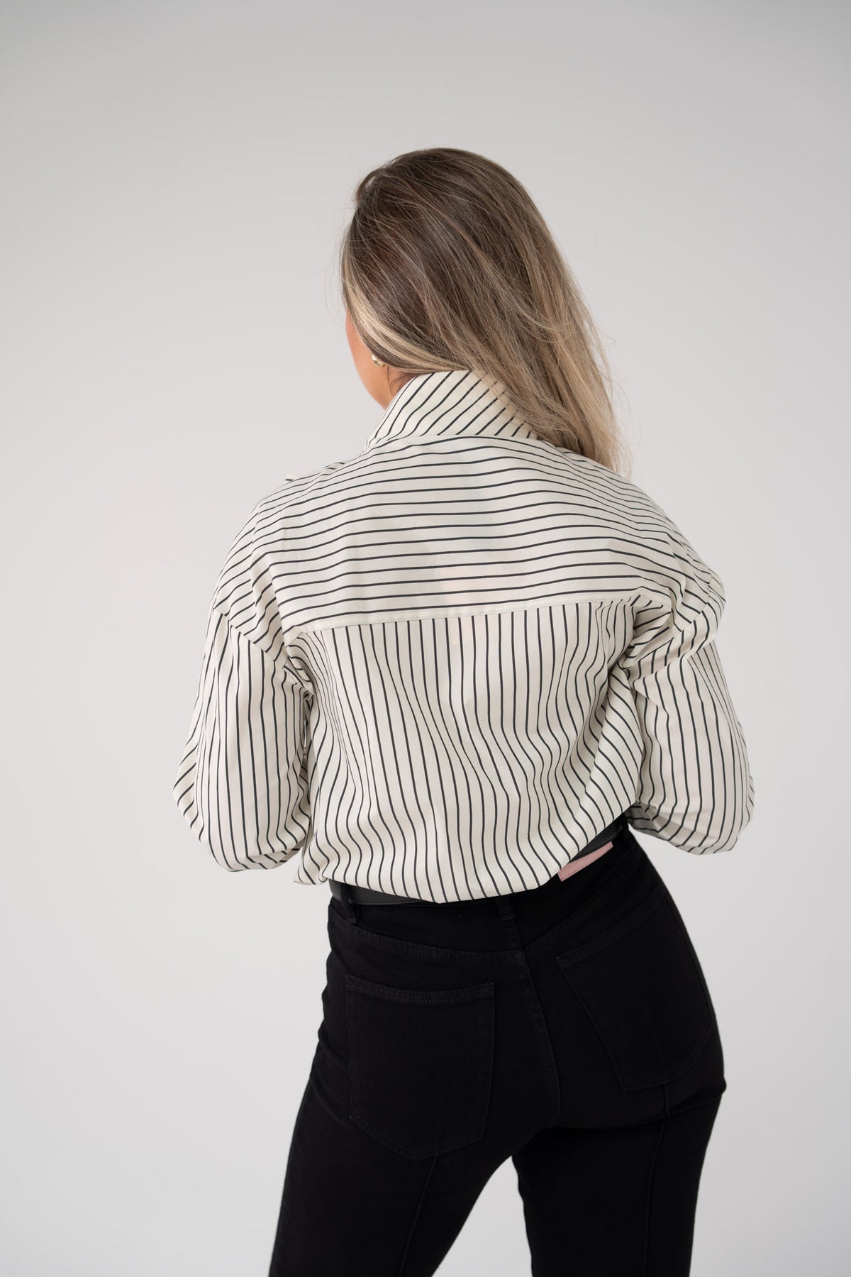 Love Laura Pinstripe Bow Blouse In White
