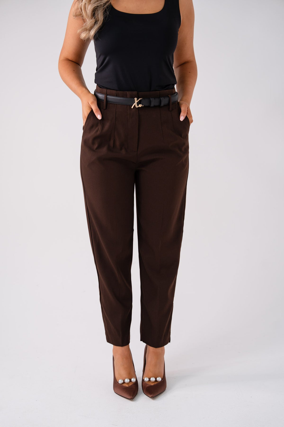 Love Laura Sculpted Trousers In Chocolate
