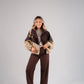 Kate Contrast Zip Jacket In Brown & Beige