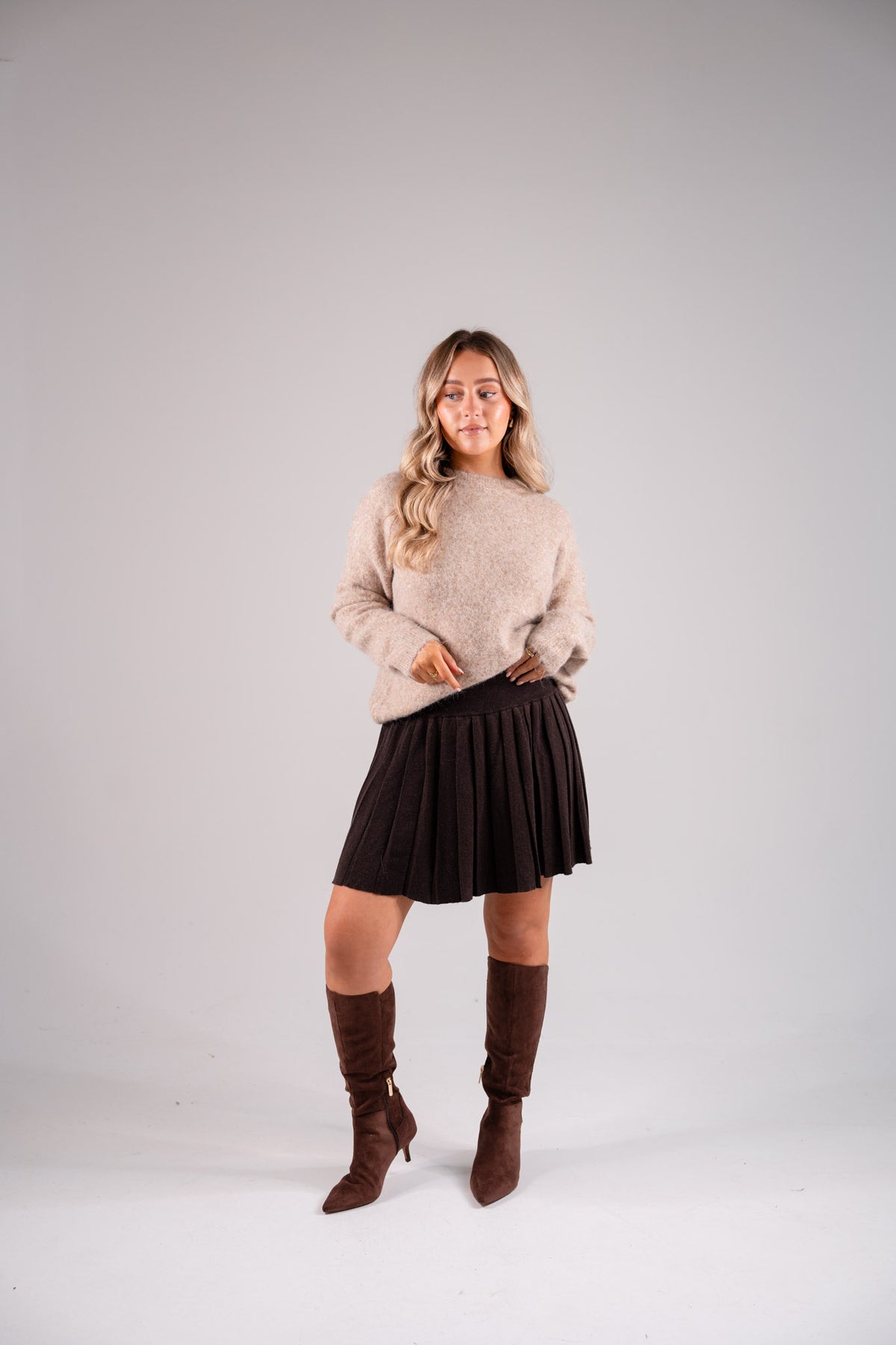 Elsa Pleated Skirt In Brown