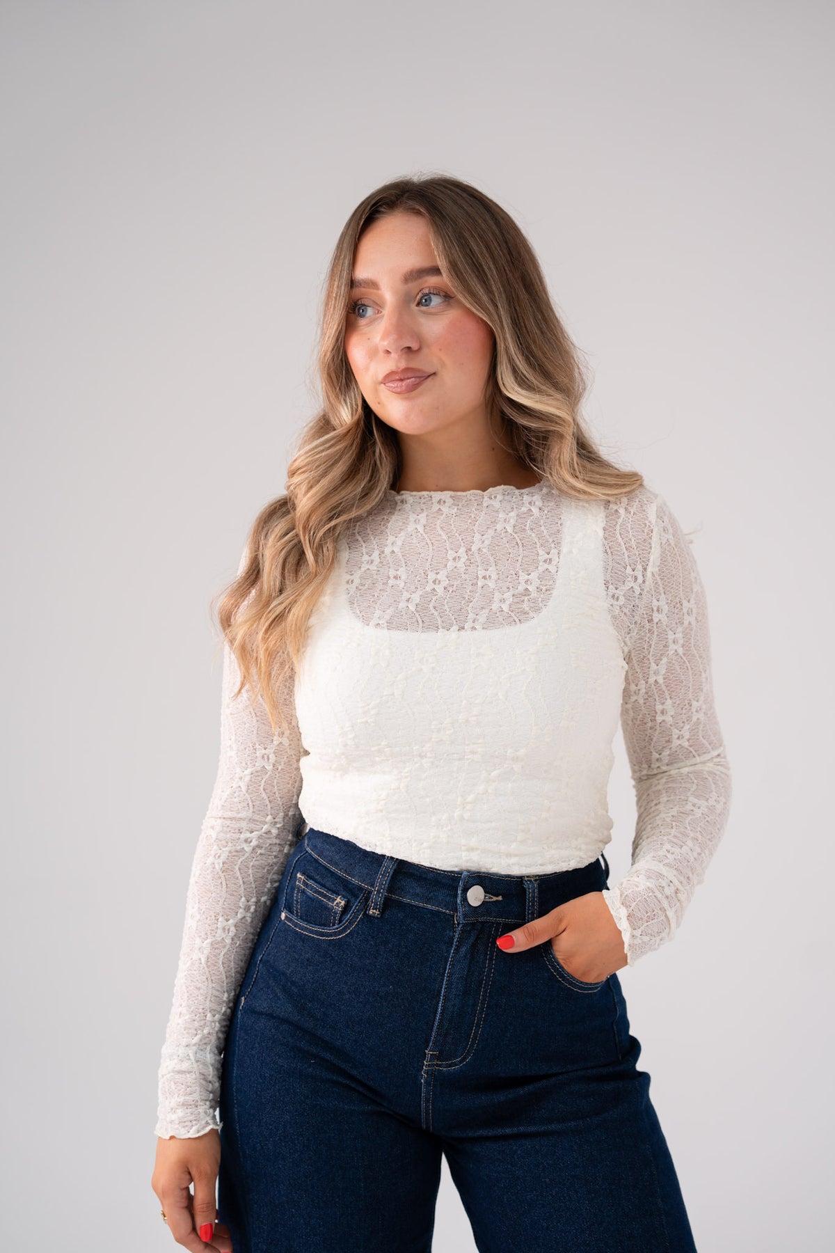 Holly Long Sleeve Lace Top In Cream