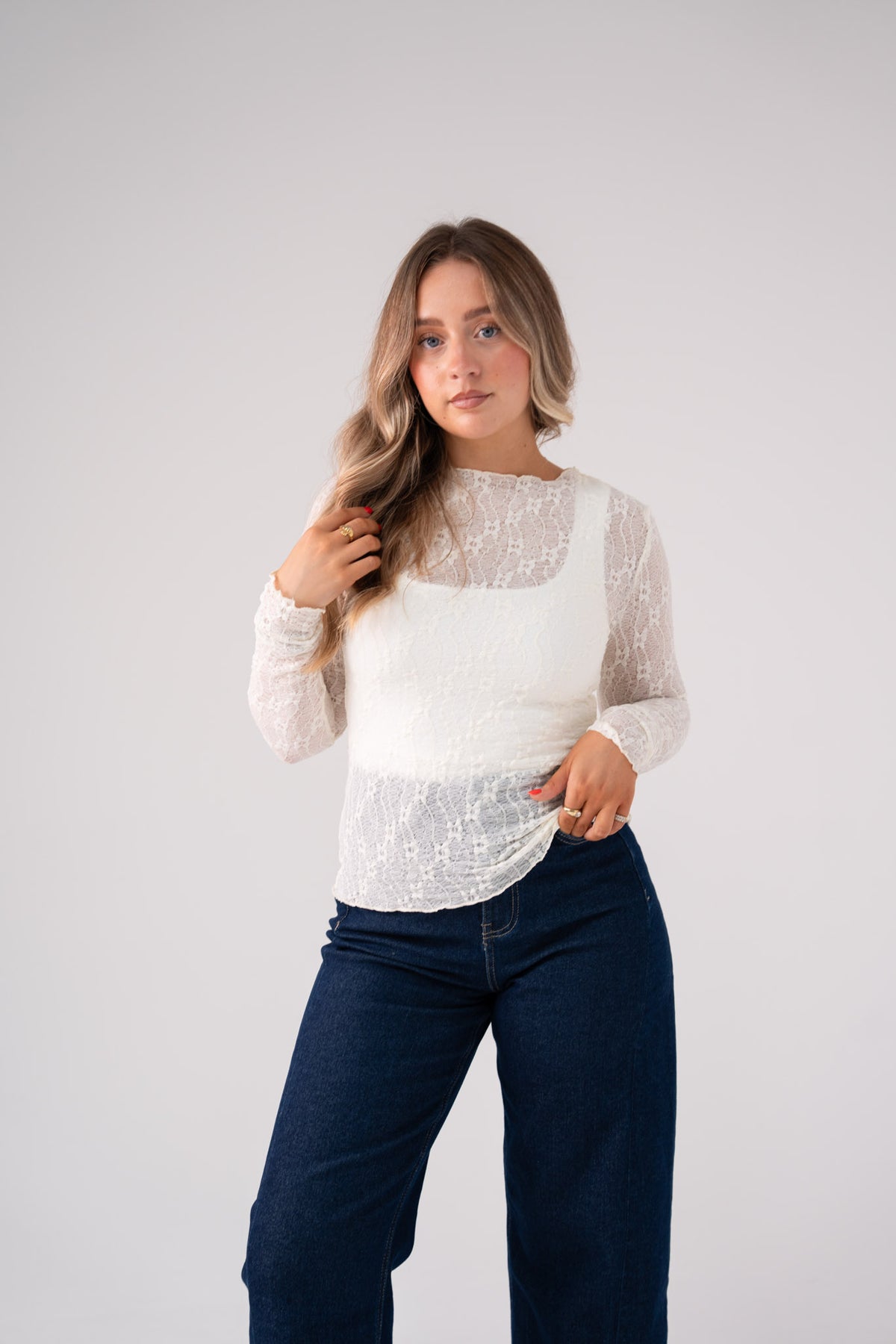 Holly Long Sleeve Lace Top In Cream