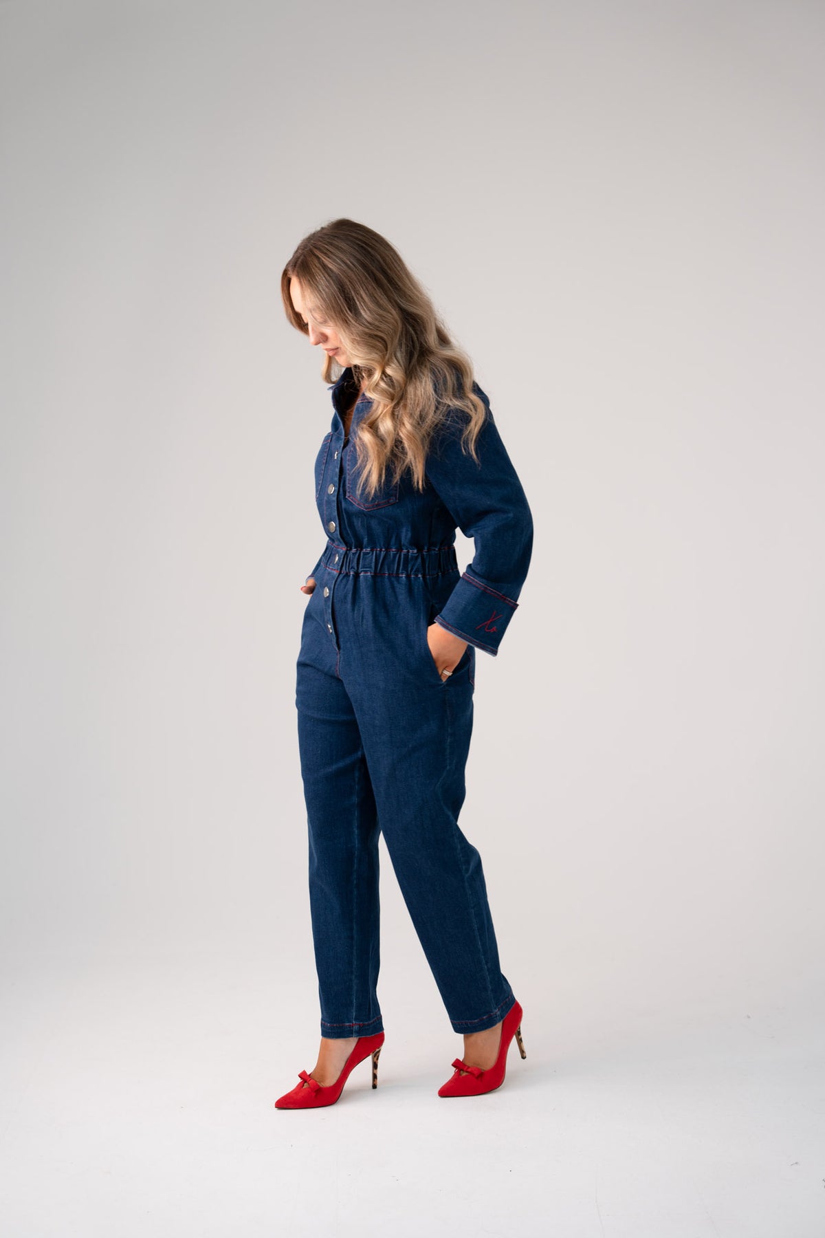 Love Laura Denim Jumpsuit In Dark Wash