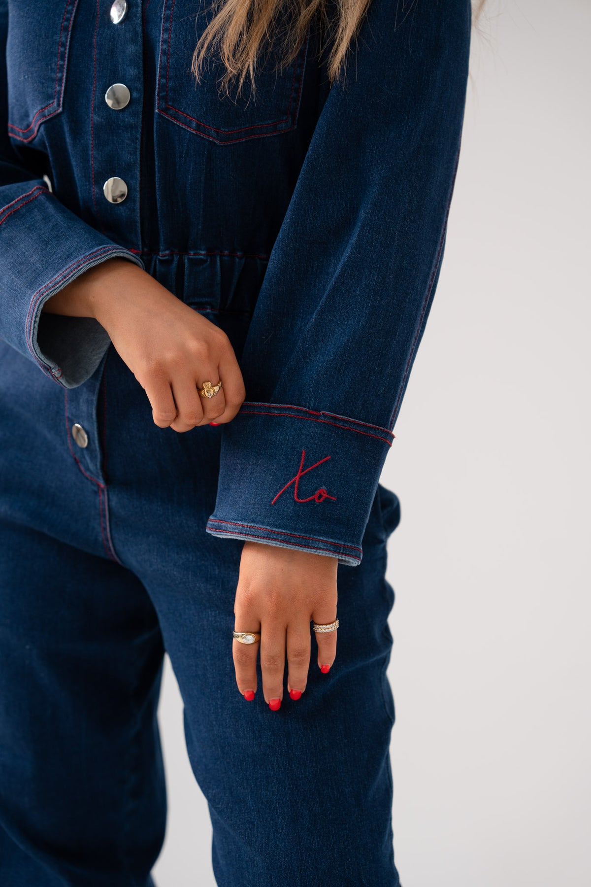 Love Laura Denim Jumpsuit In Dark Wash