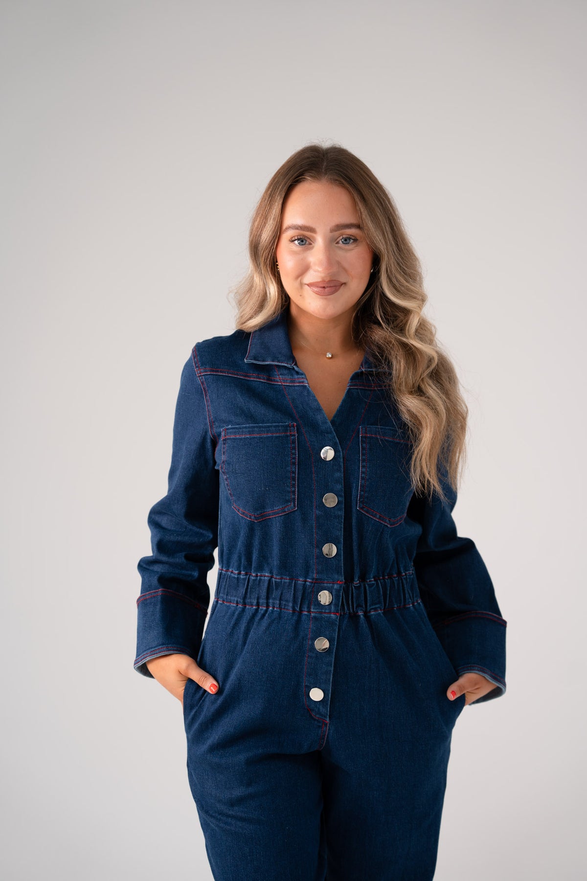 Love Laura Denim Jumpsuit In Dark Wash