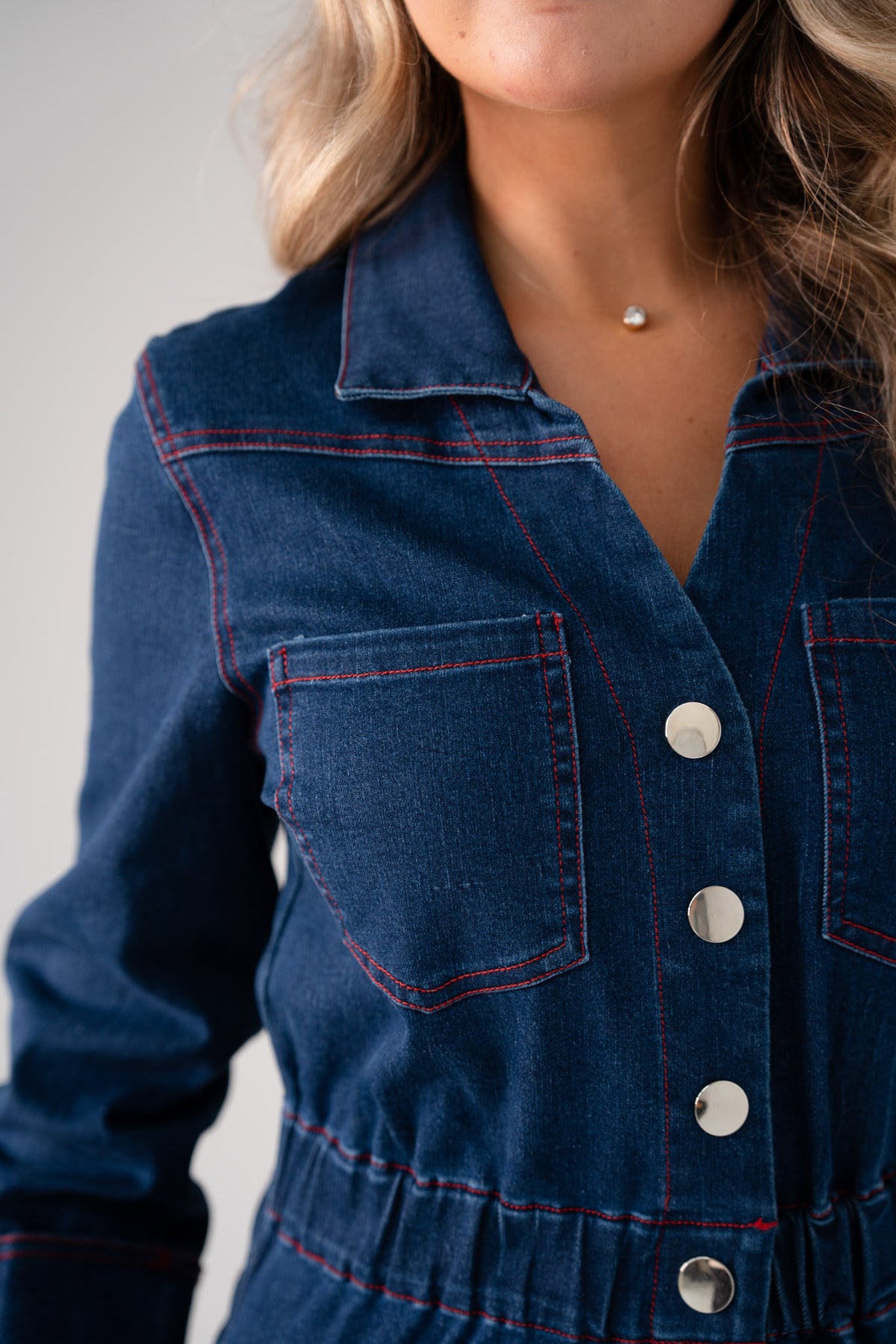 Love Laura Denim Jumpsuit In Dark Wash