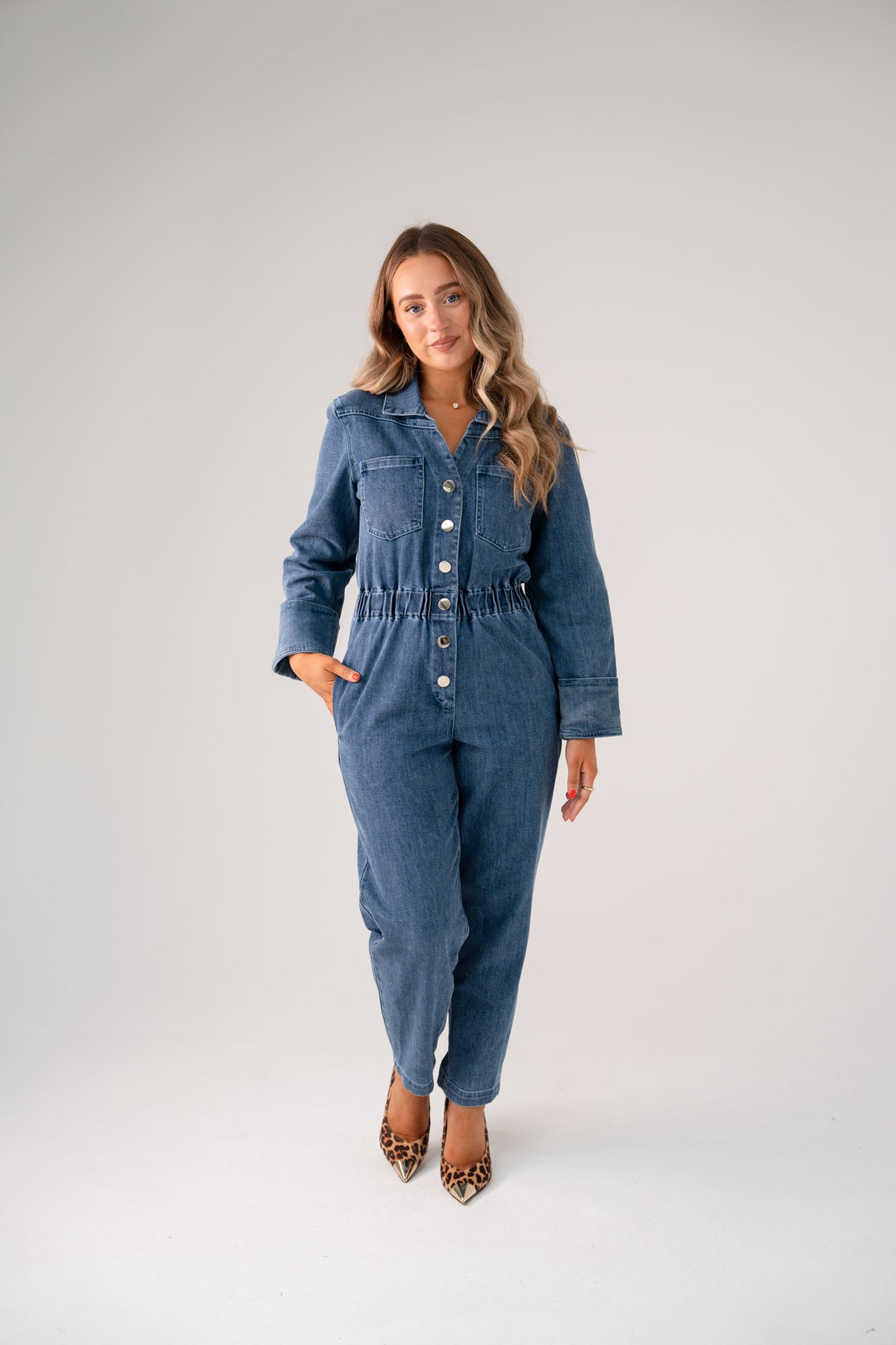 Love Laura Denim Jumpsuit In Light Wash