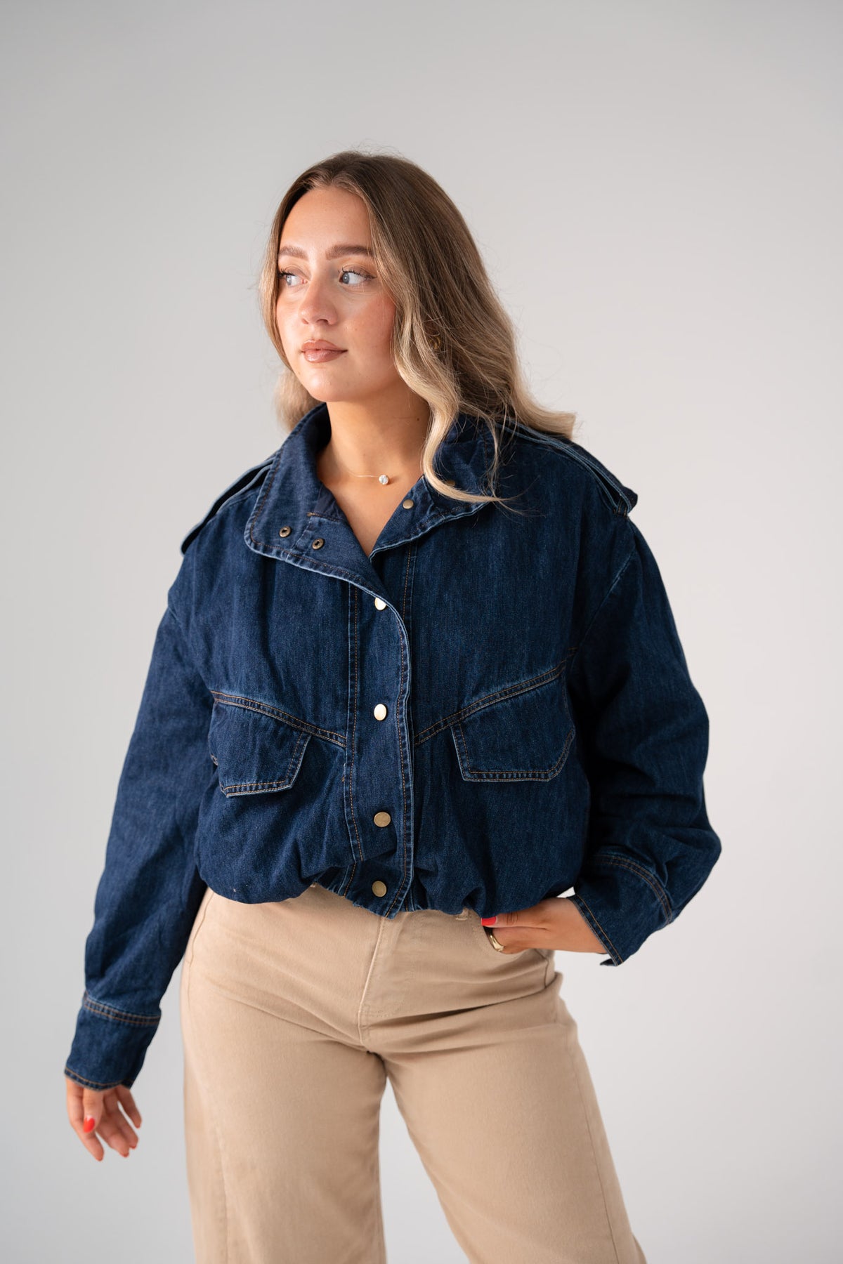 Kiera Denim Bomber Jacket In Dark Wash