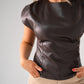 Kiera Faux Leather Top In Chocolate