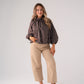 Kendra Stripe Bow Collar Top In Coffee