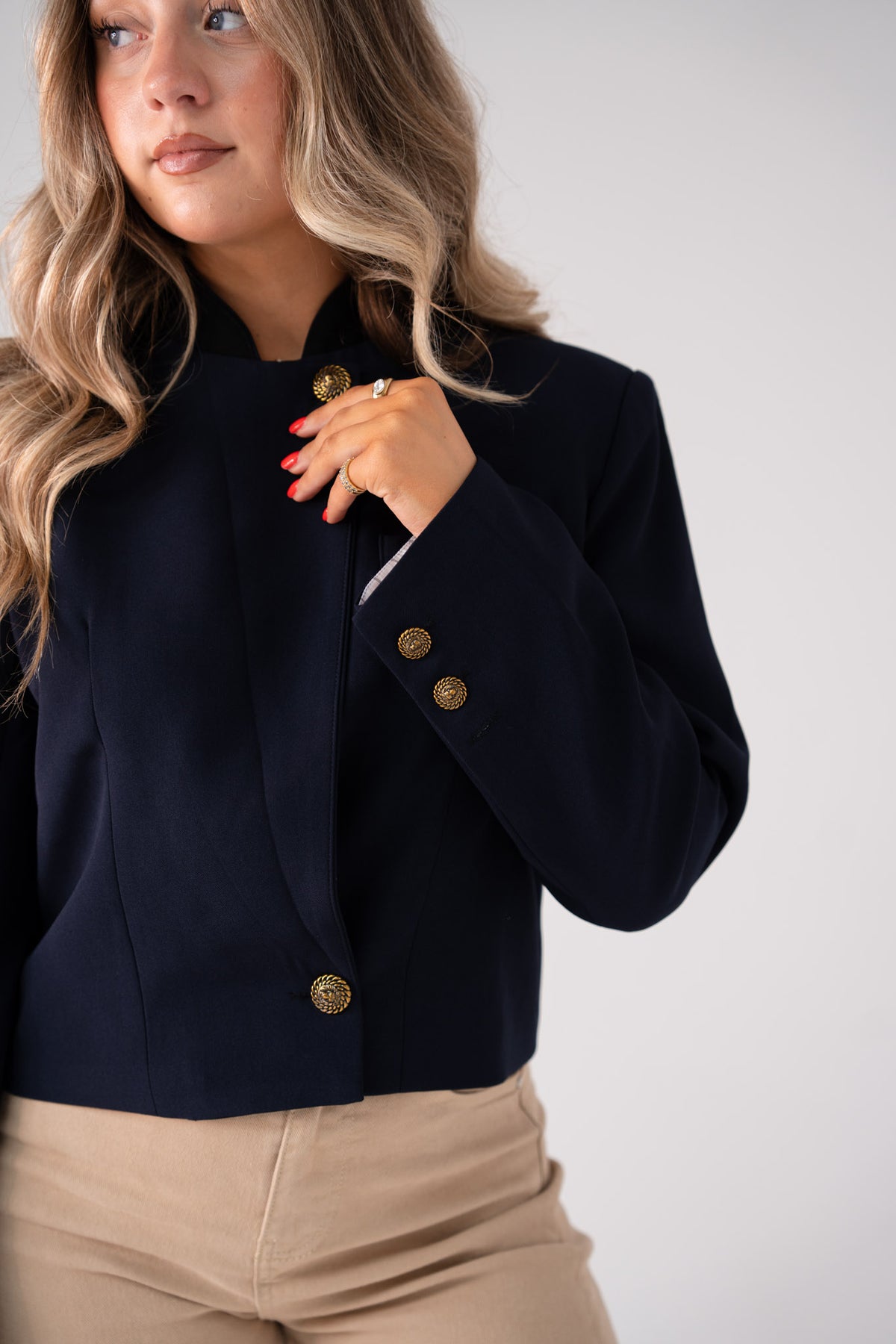 Kiera Crop Blazer In Navy