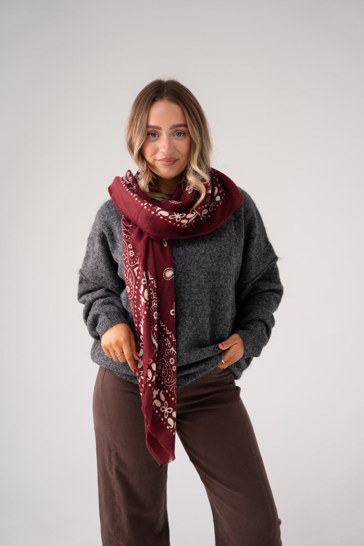 Kendra Printed Scarf In Bordeaux