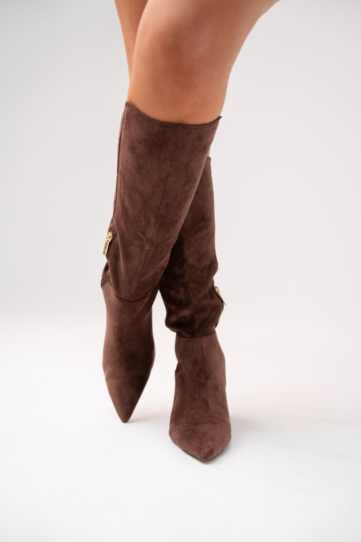 Love Laura Suede Knee Boot In Chocolate
