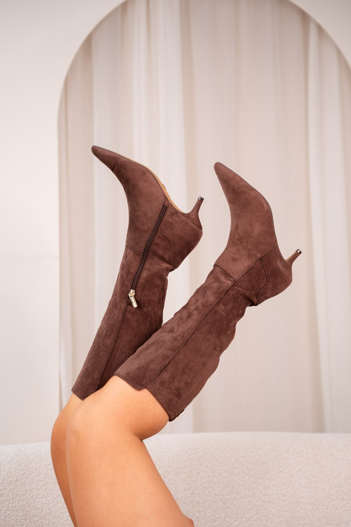 Love Laura Suede Knee Boot In Chocolate