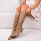 Love Laura Suede Knee Boot In Taupe