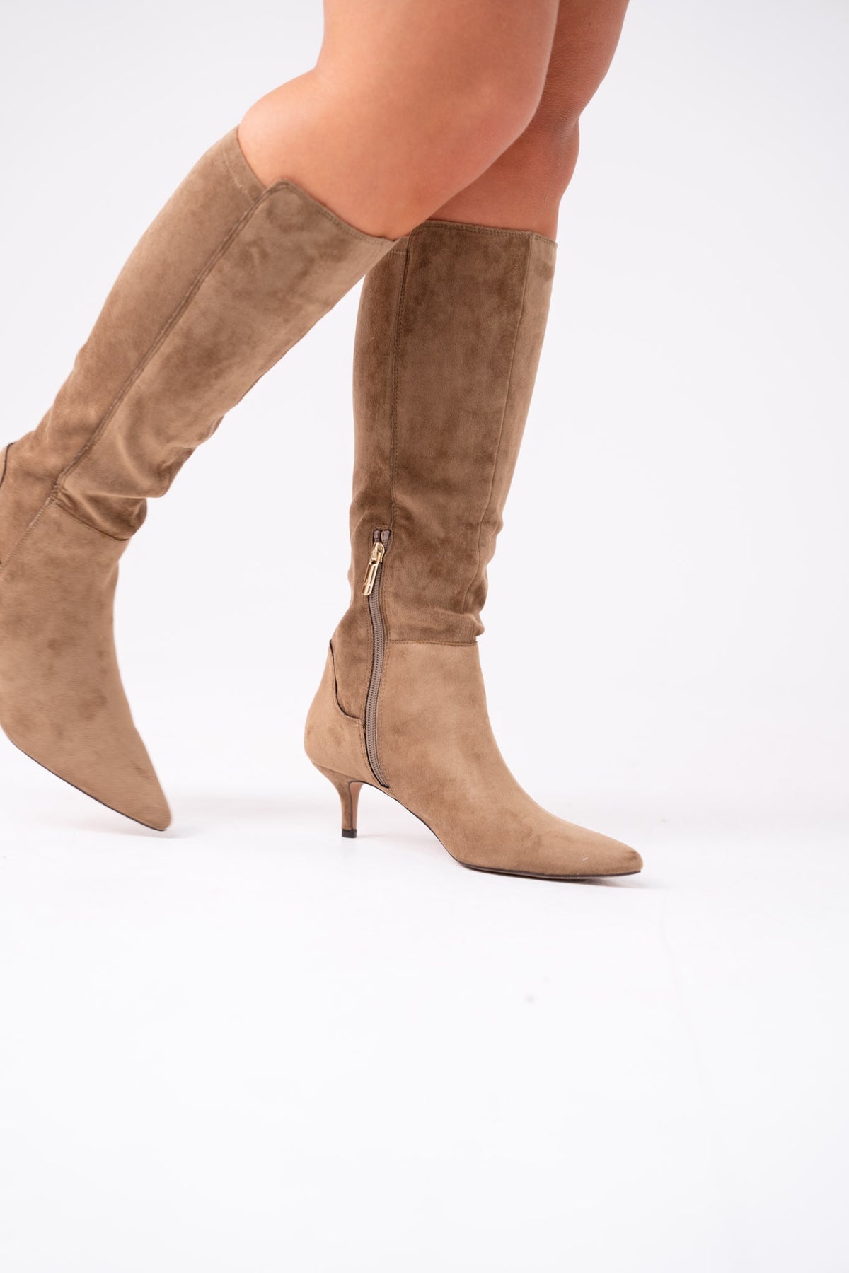 Love Laura Suede Knee Boot In Taupe