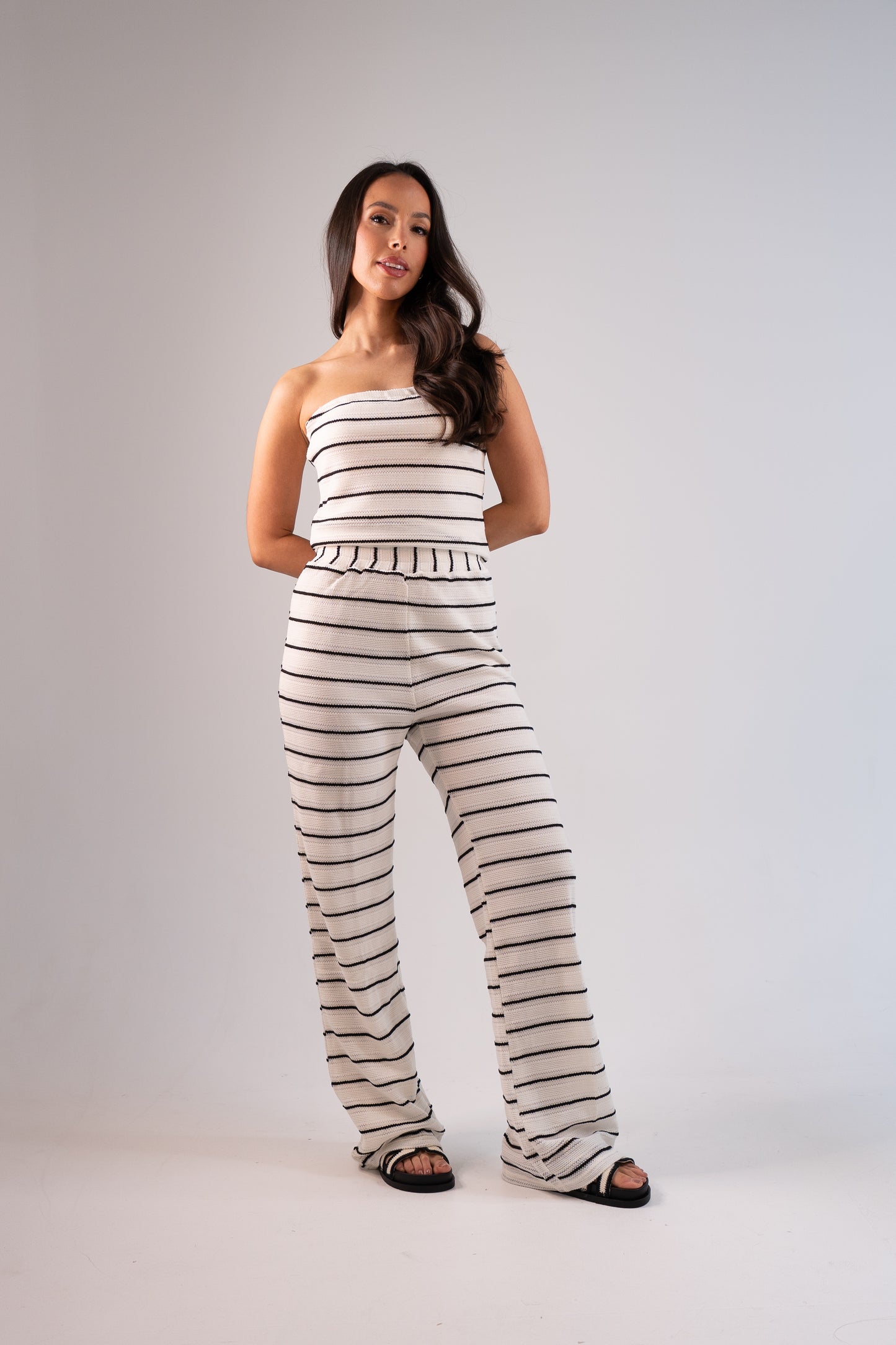 Erica Strapless Crochet Top In Mono Stripe
