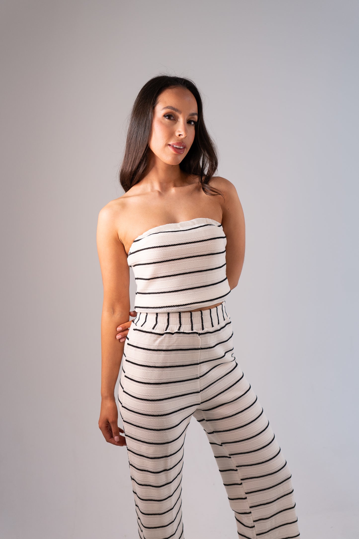 Erica Strapless Crochet Top In Mono Stripe
