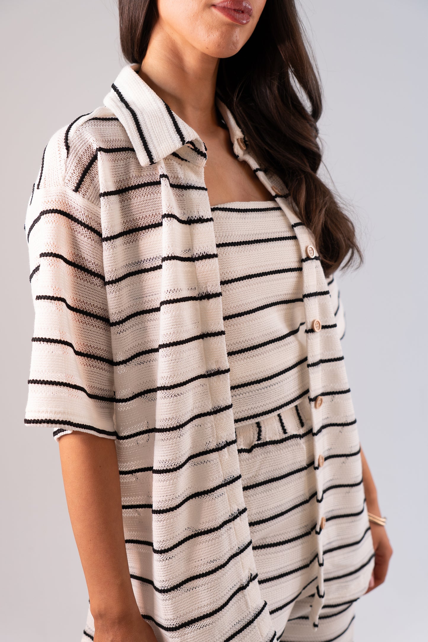 Erica Crochet Shirt In Mono Stripe