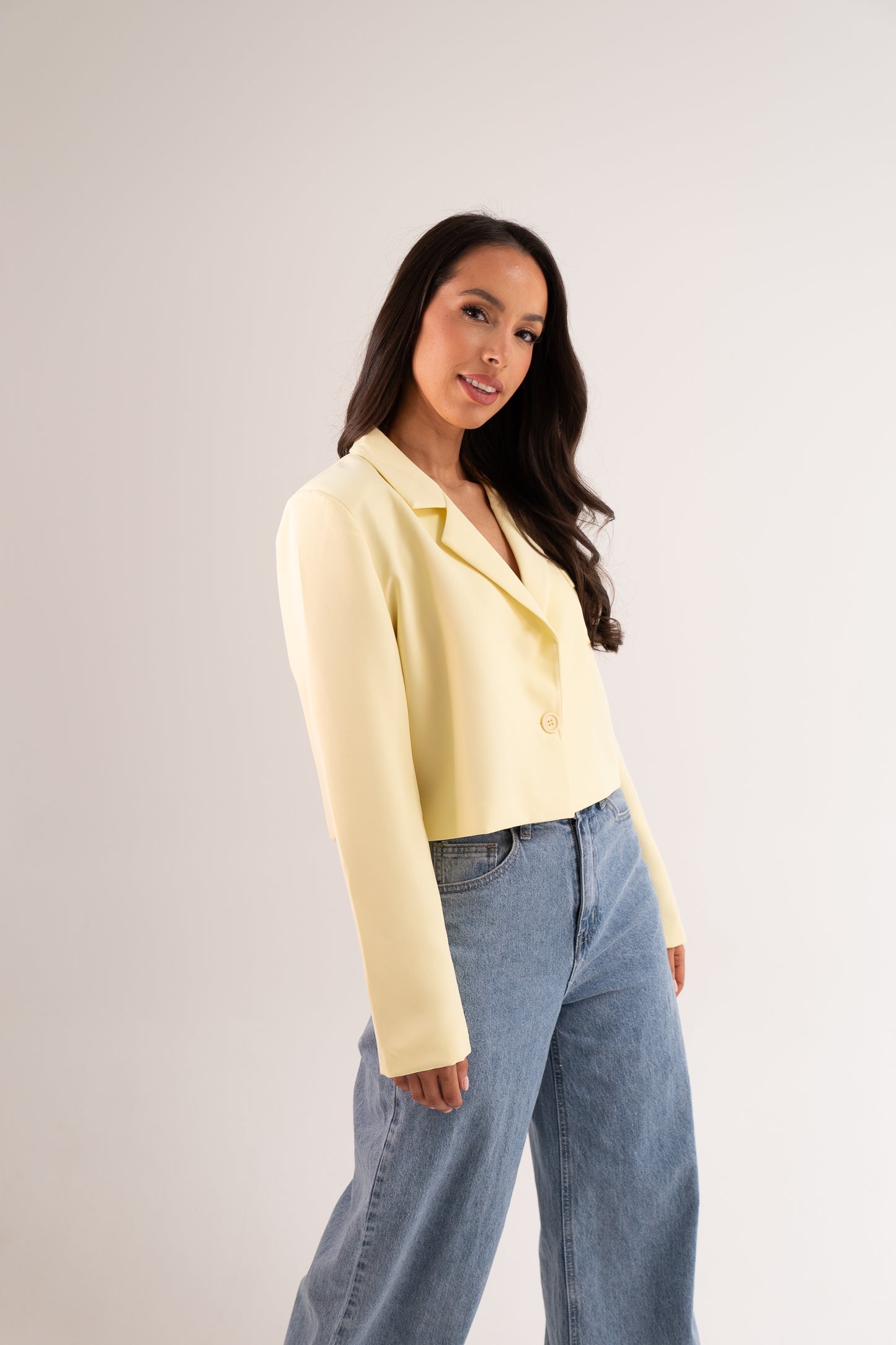 Erica Cropped Blazer In Lemon