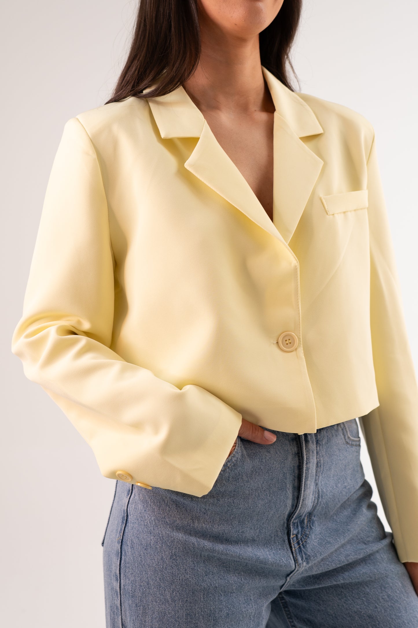 Erica Cropped Blazer In Lemon