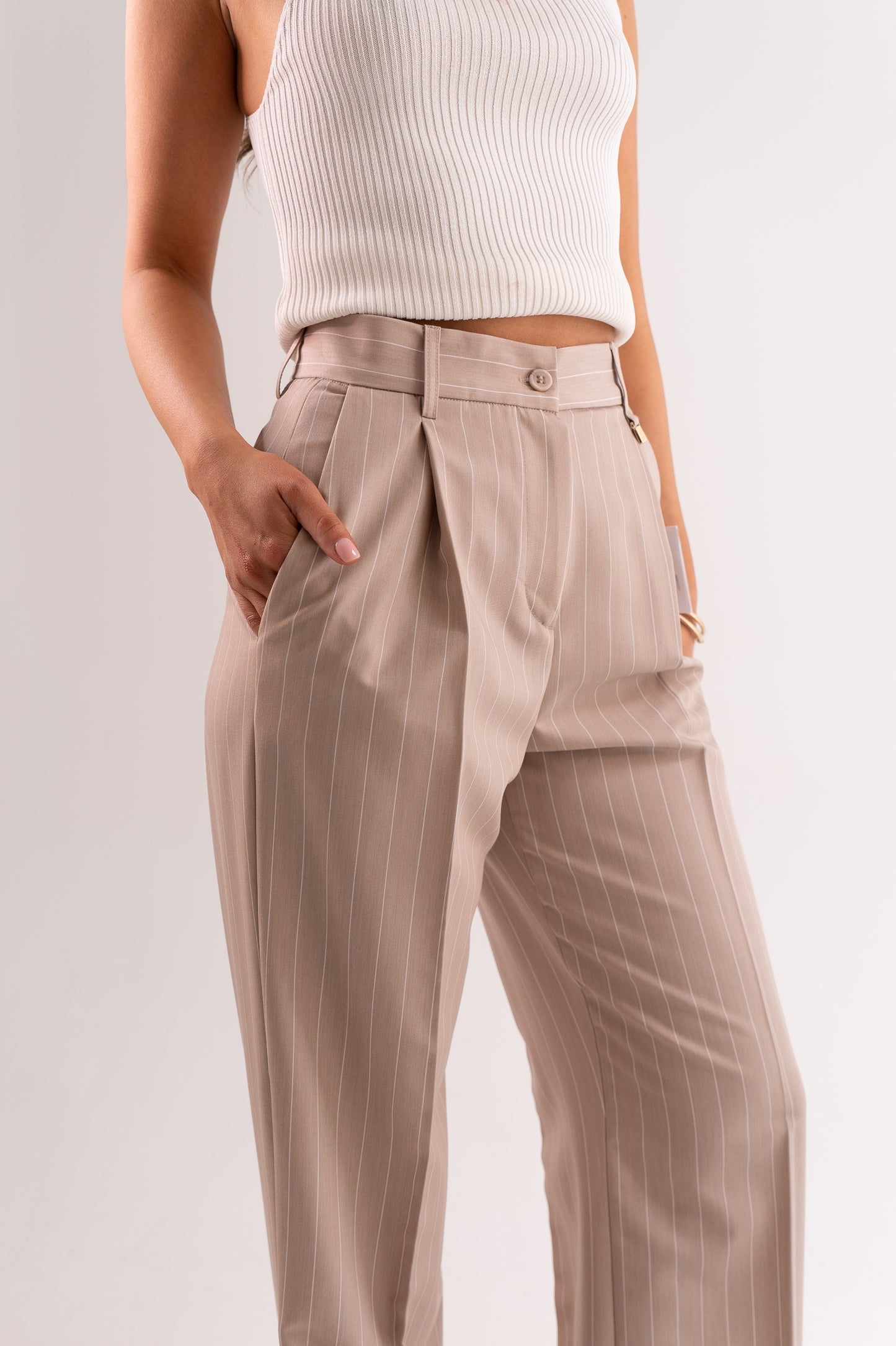 Faye Pinstripe Trousers In Sand