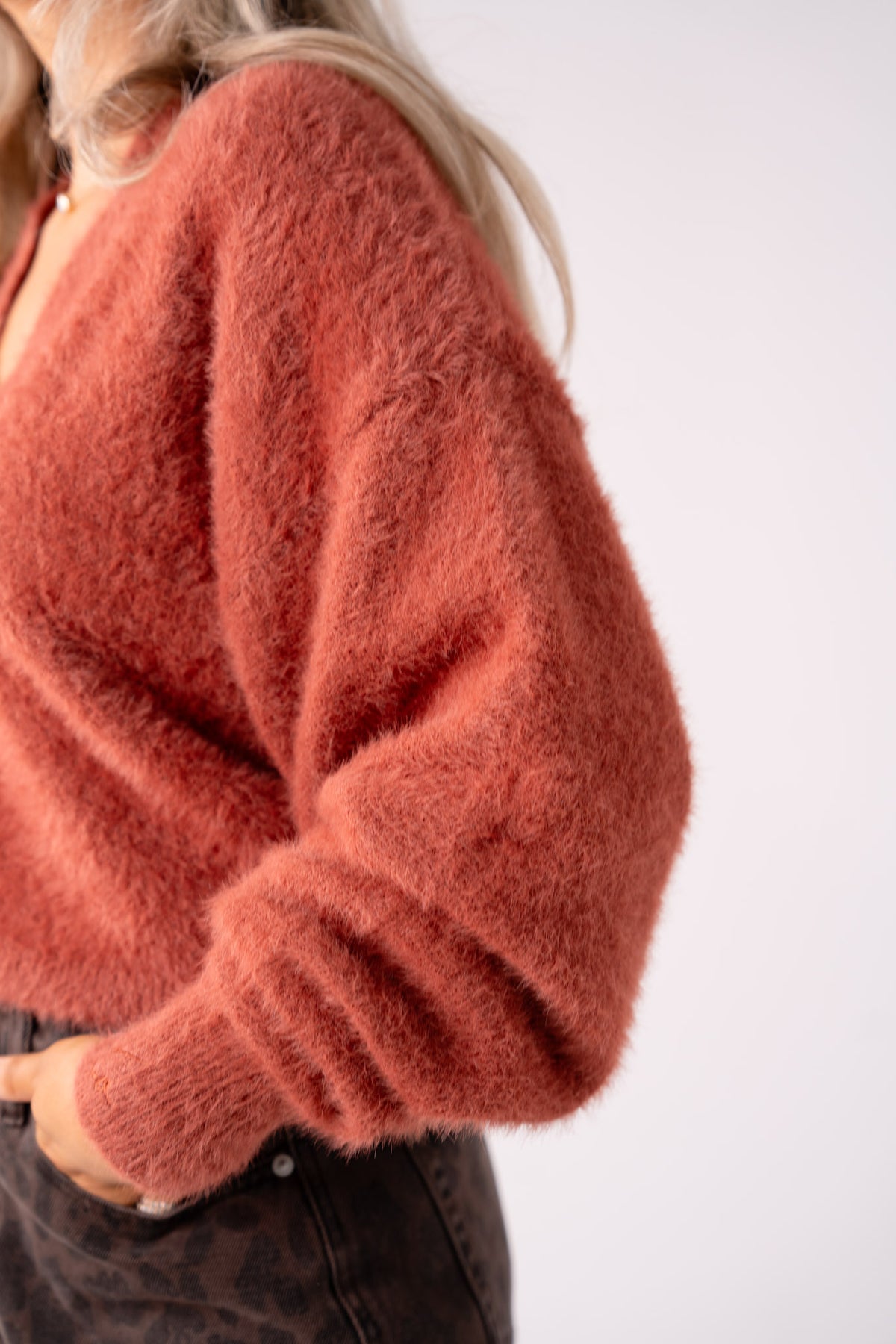 Love Laura Soft Touch V-Neck Jumper In Cinnamon