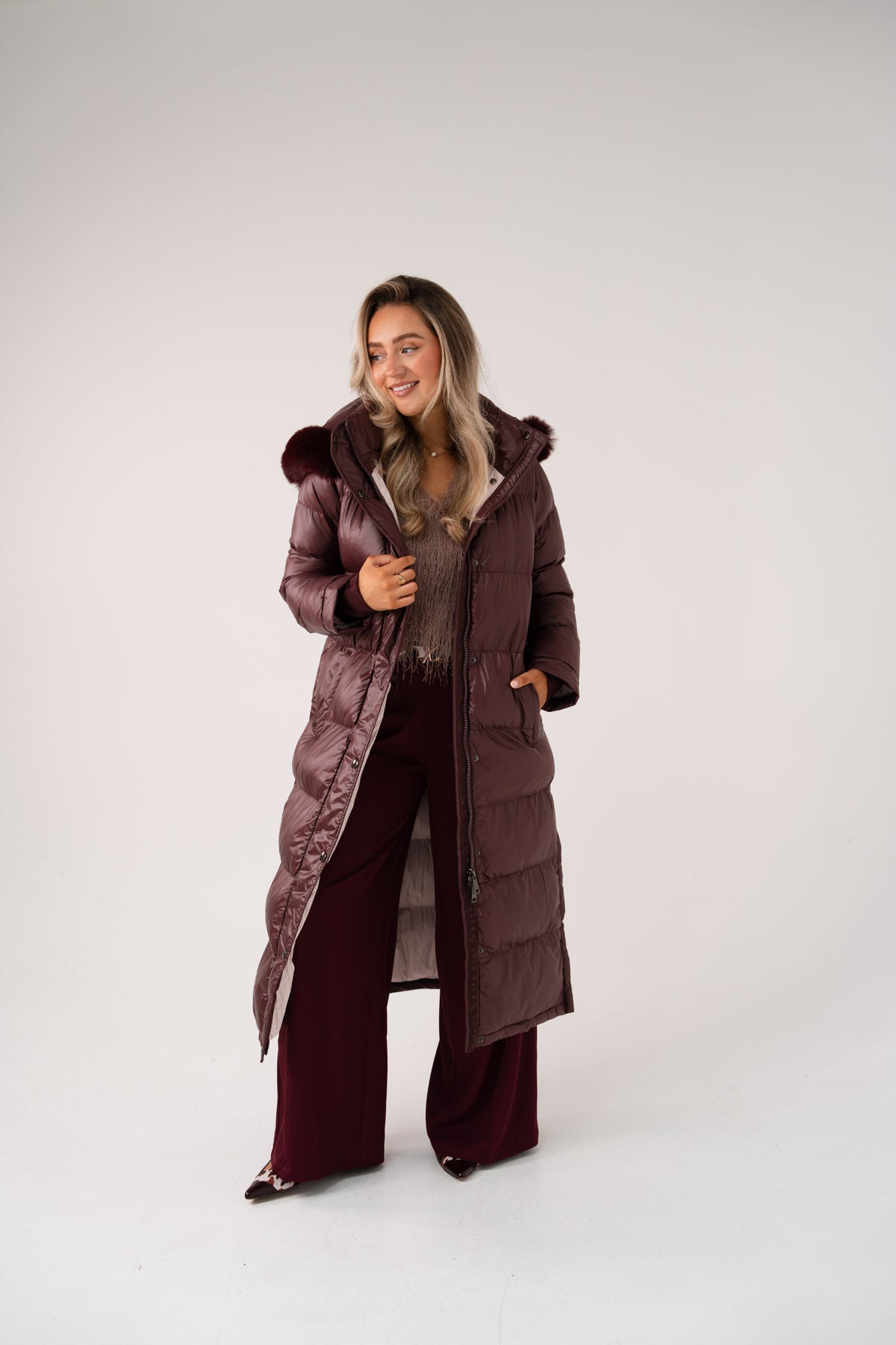 Love Laura Puffa Coat In Plum