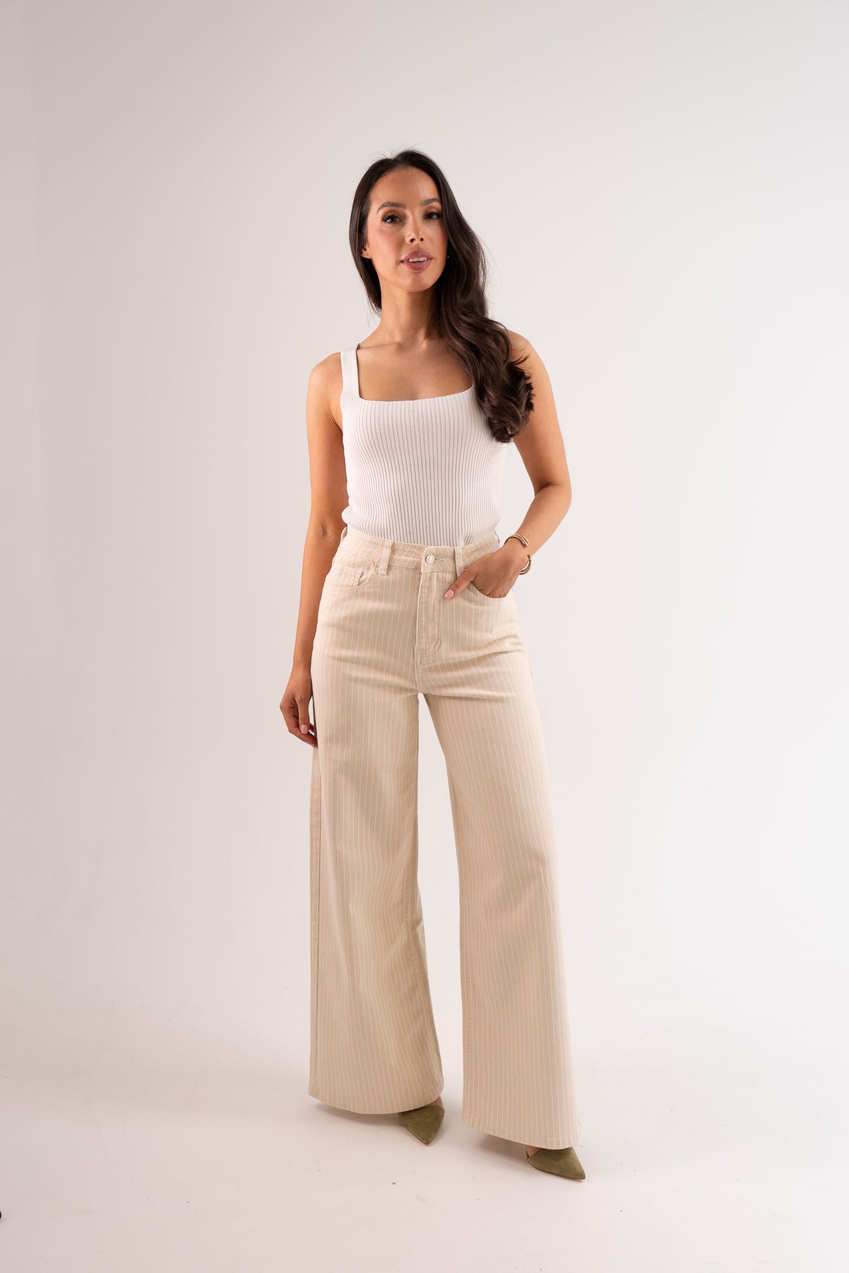 Love Laura Pinstripe Jeans In Neutral