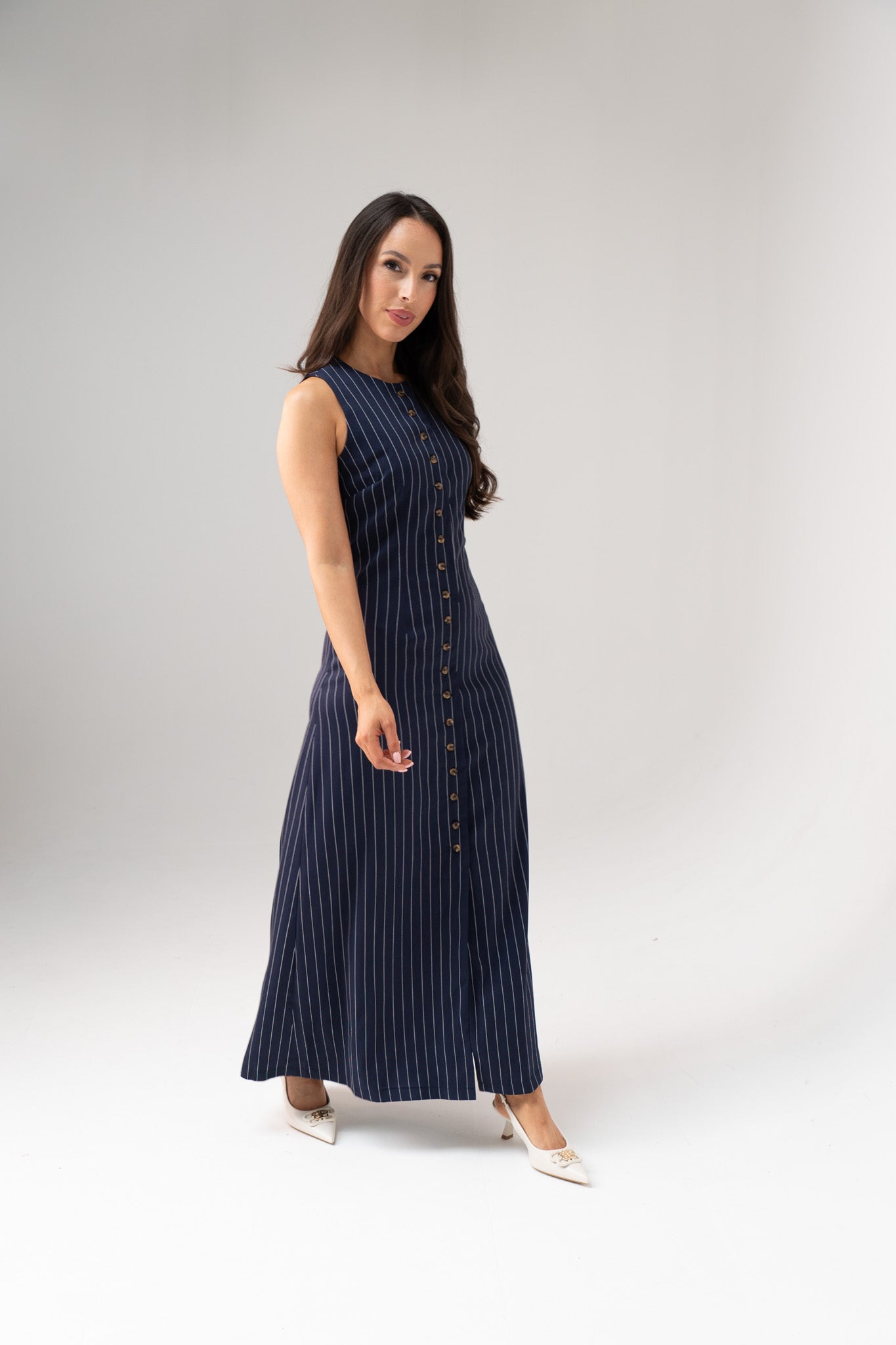 Love Laura Pinstripe Shirt Dress In Navy