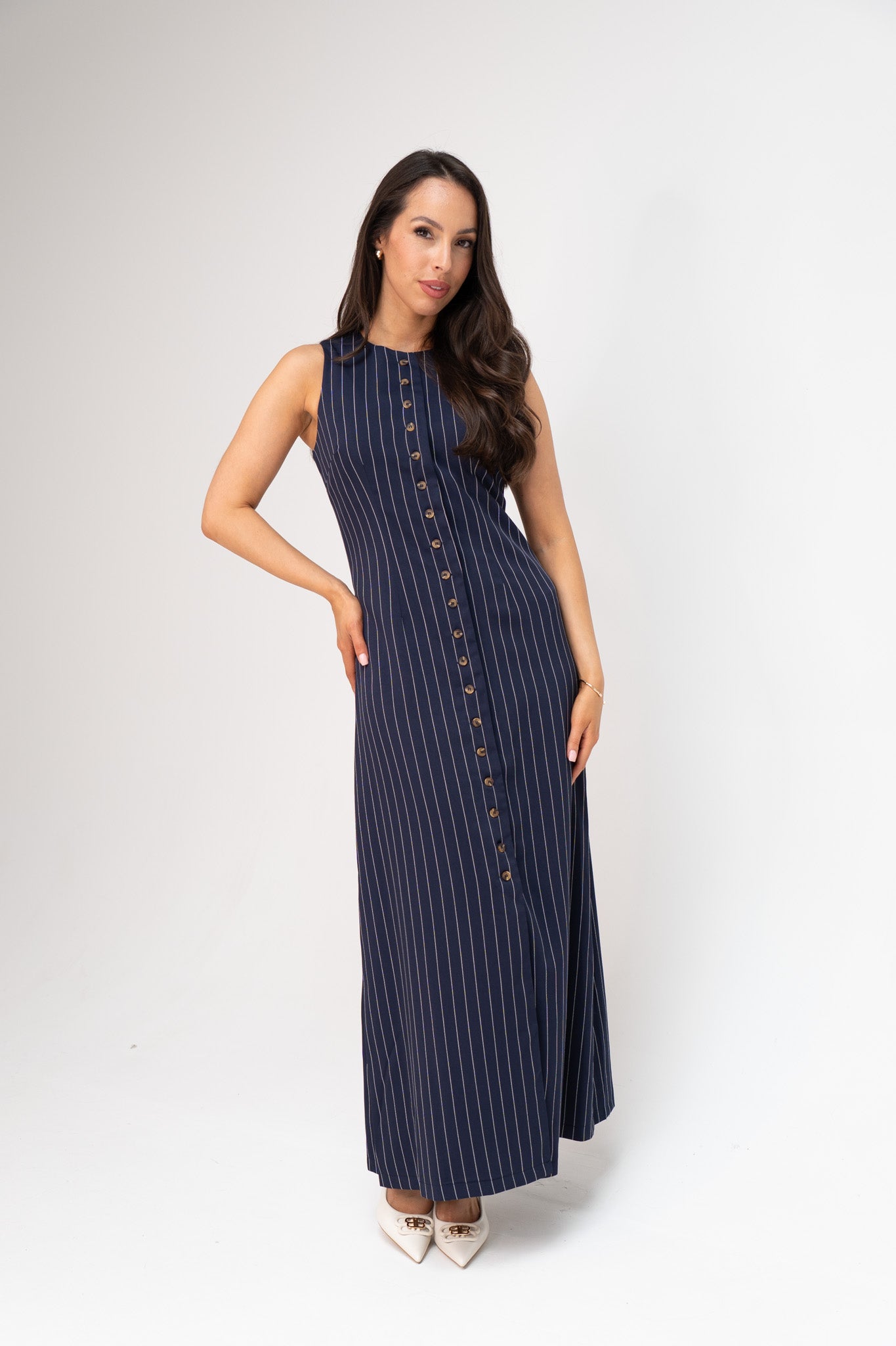 Love Laura Pinstripe Shirt Dress In Navy
