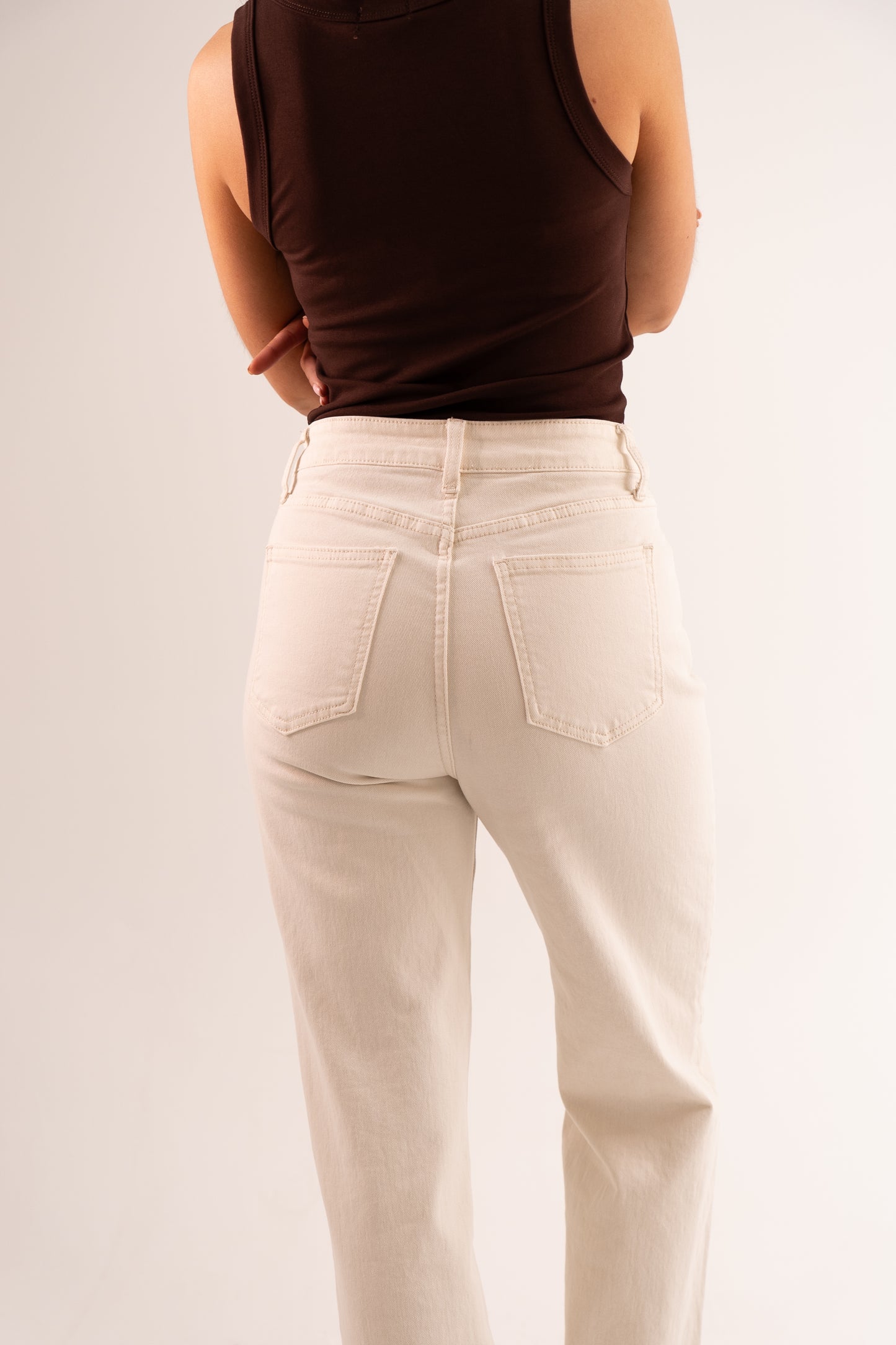 Love Laura Chocolate Trim Turn Up Jeans In Cream