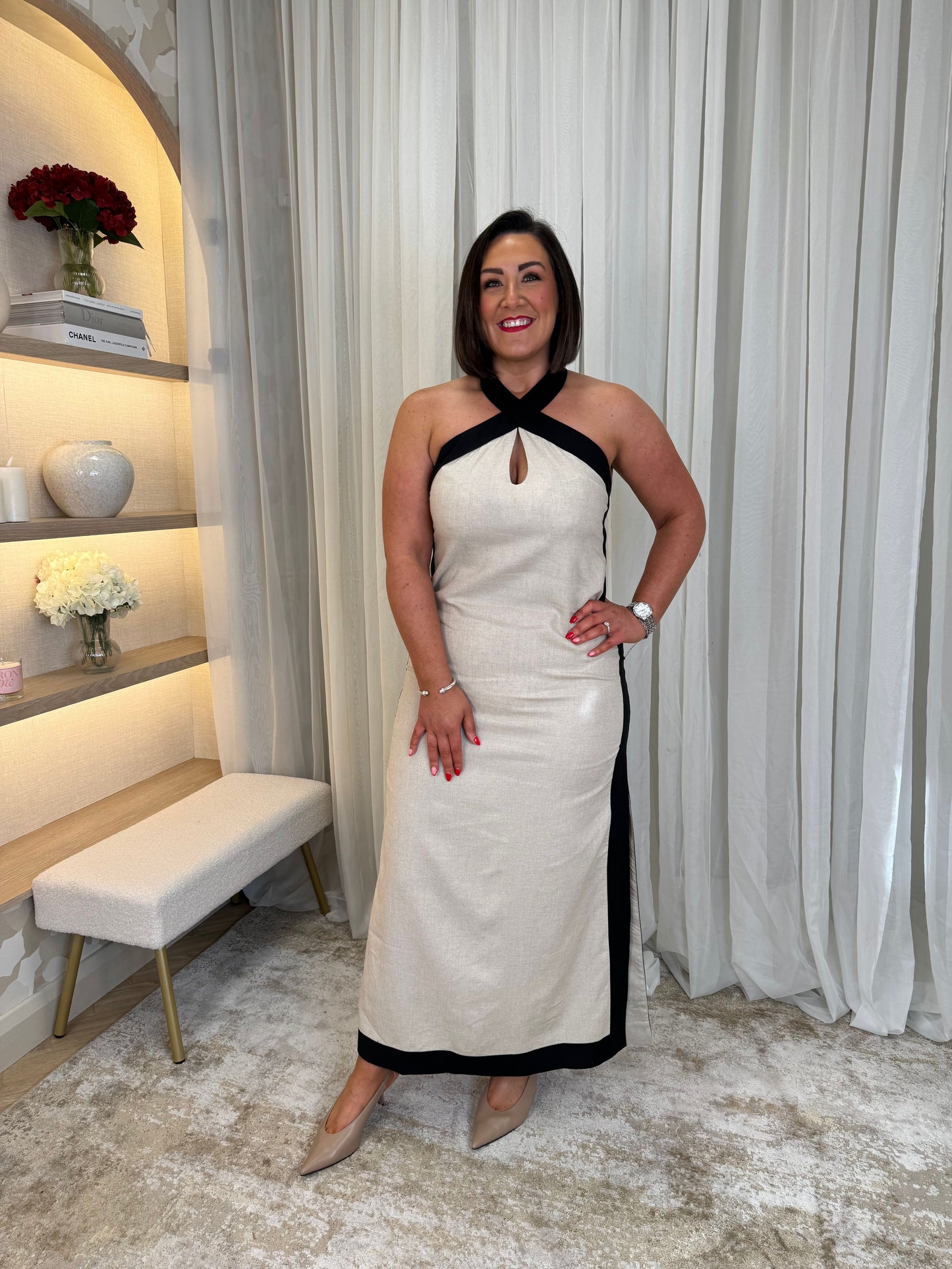 Alana Two Tone Maxi Dress In Neutral Mix