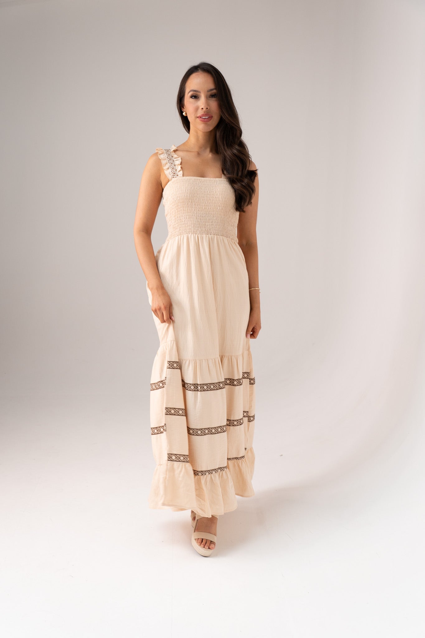 Lydia Embroidered Maxi Dress In Neutral