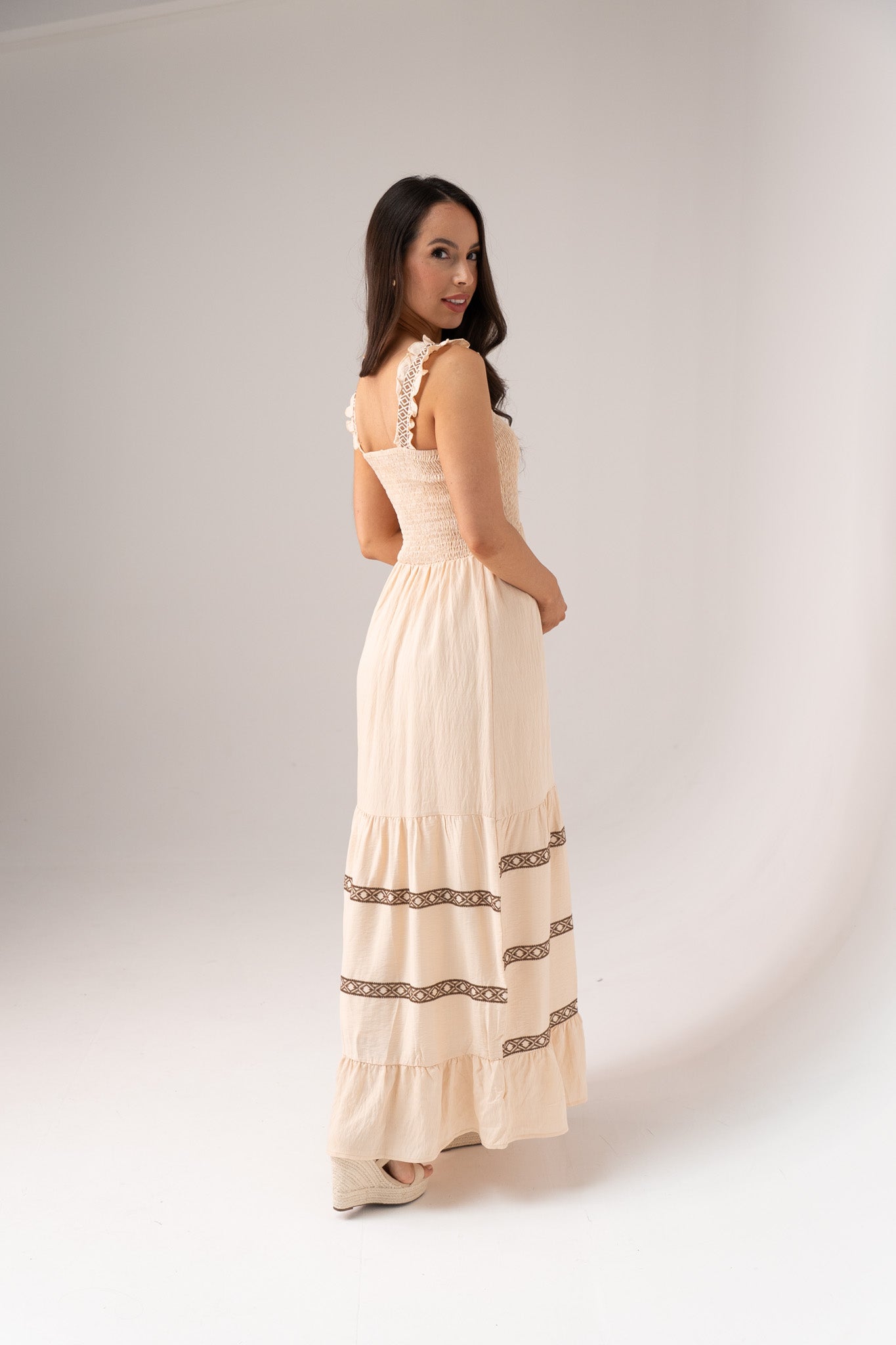 Lydia Embroidered Maxi Dress In Neutral