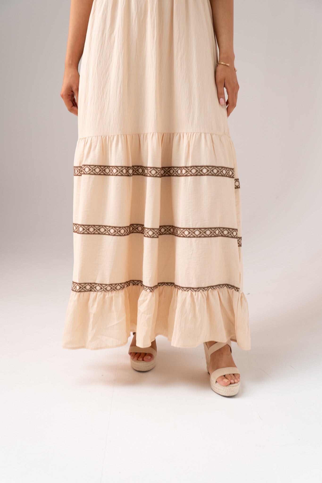 Lydia Embroidered Maxi Dress In Neutral