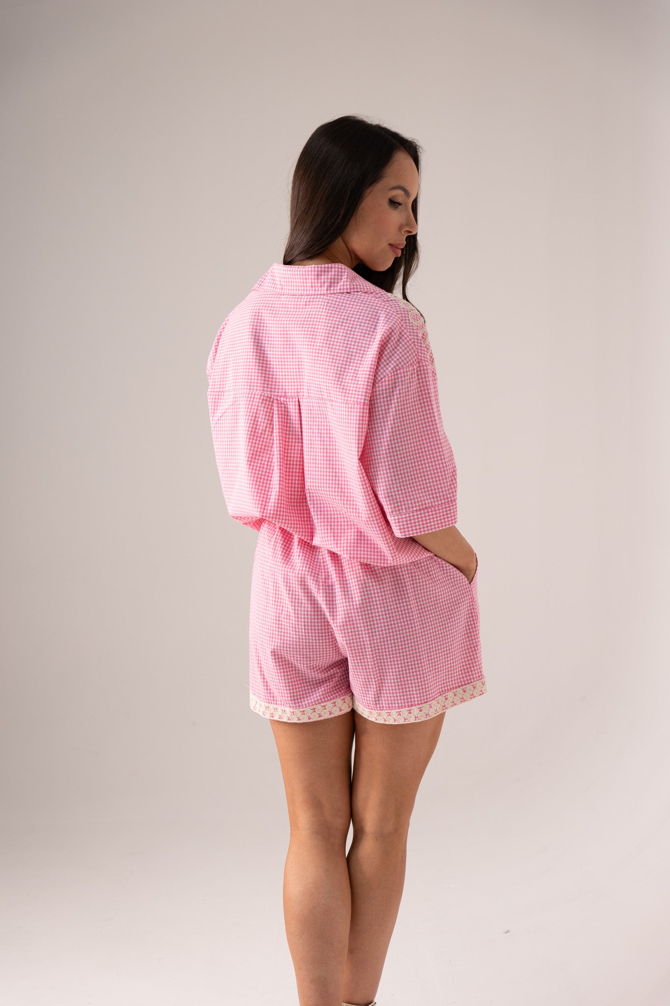 Lydia Embroidered Two Piece In Pink