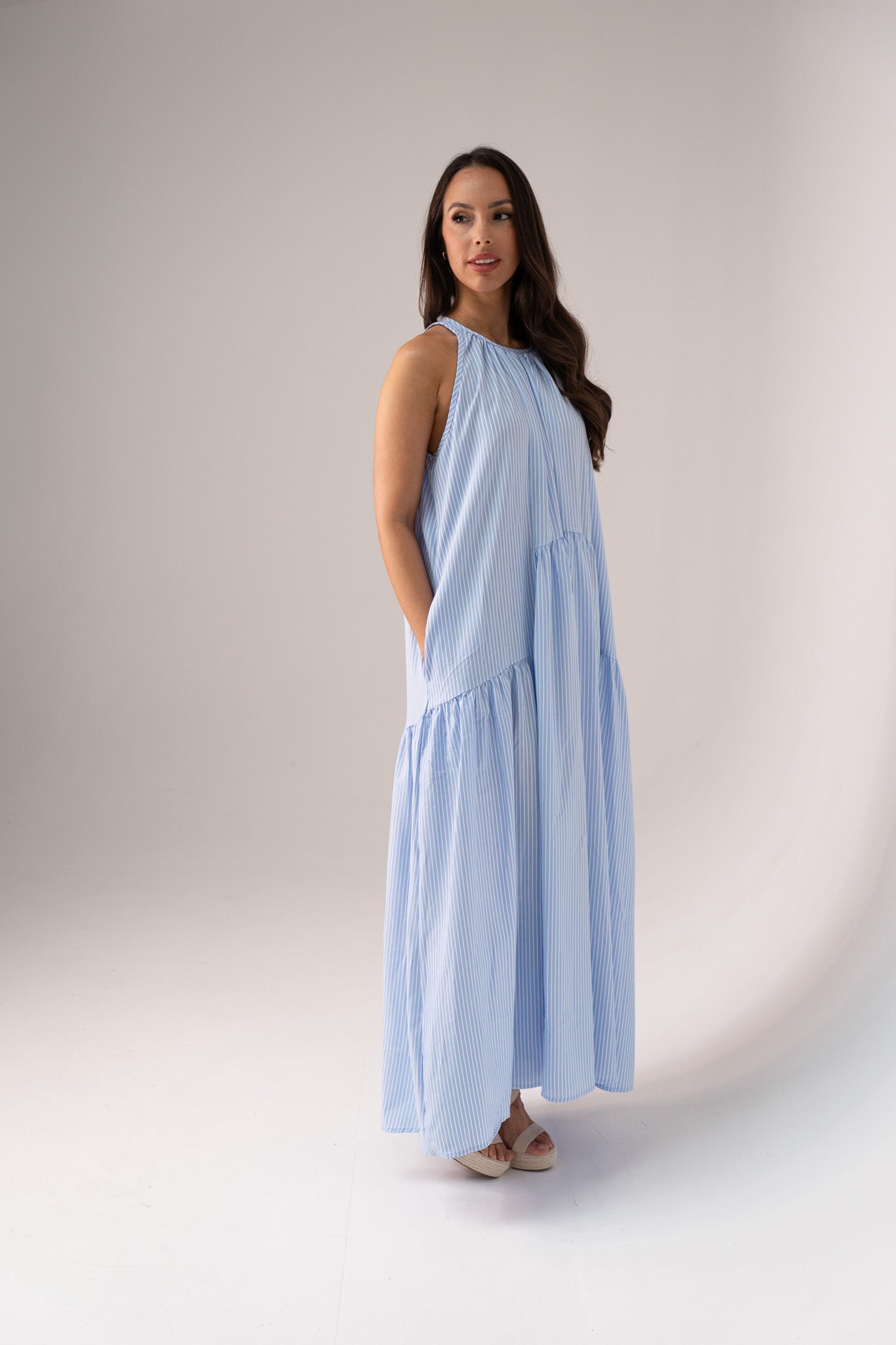 Millie Pinstripe Maxi Dress In Blue