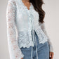 Polly Tie Front Lace Blouse In Blue