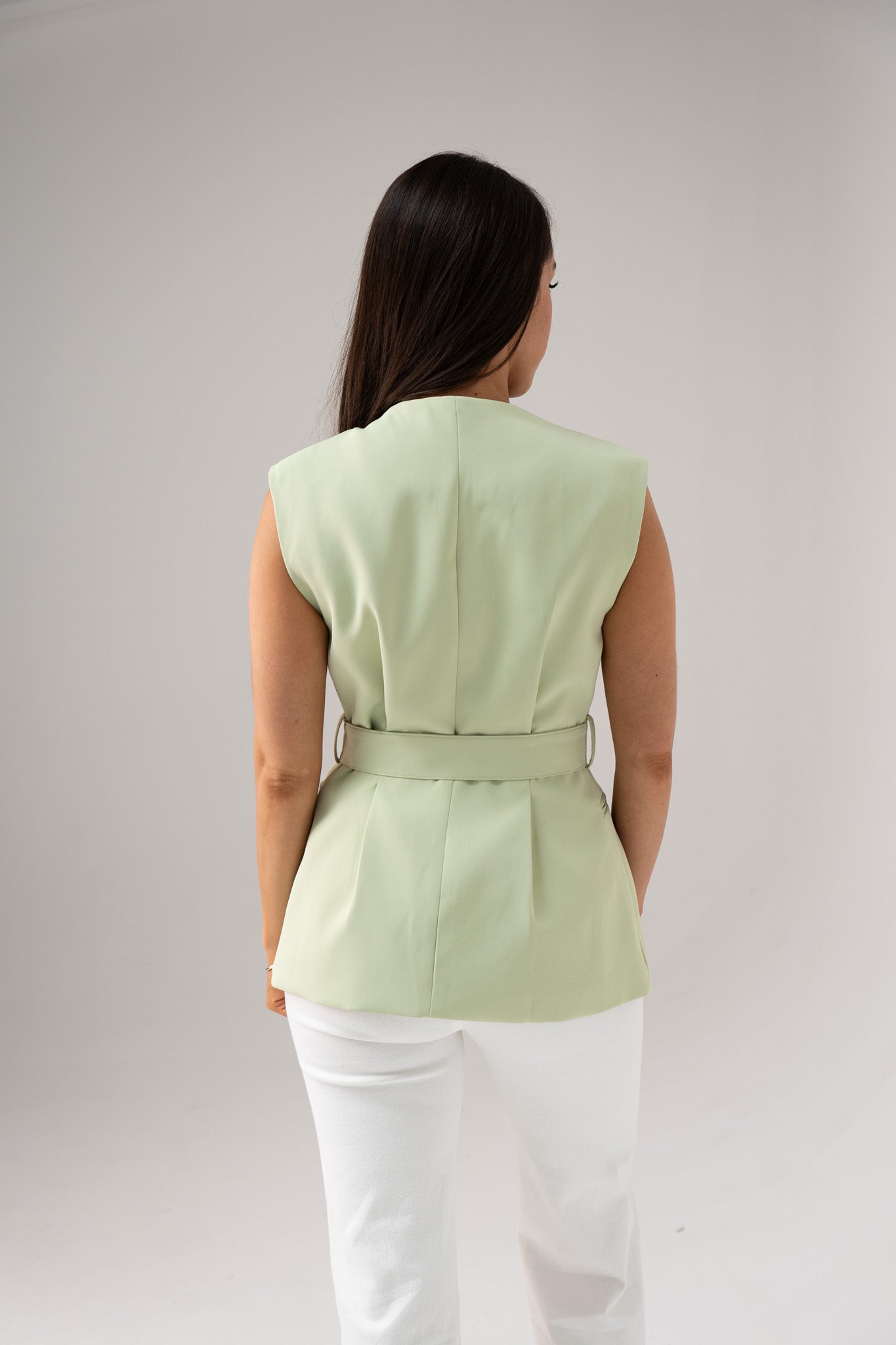 Polly Tie Waist Sleeveless Blazer In Green