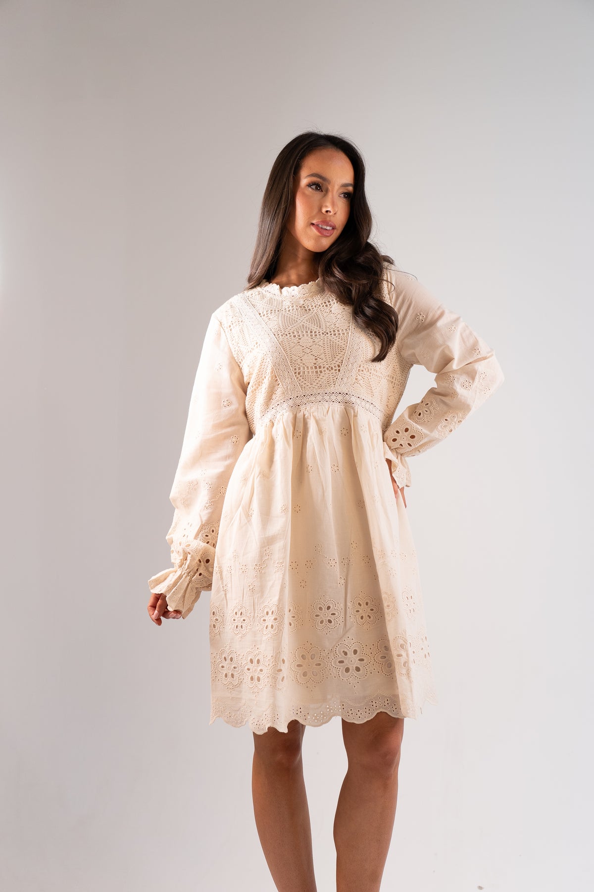 Una Broderie Anglaise Dress In Neutral