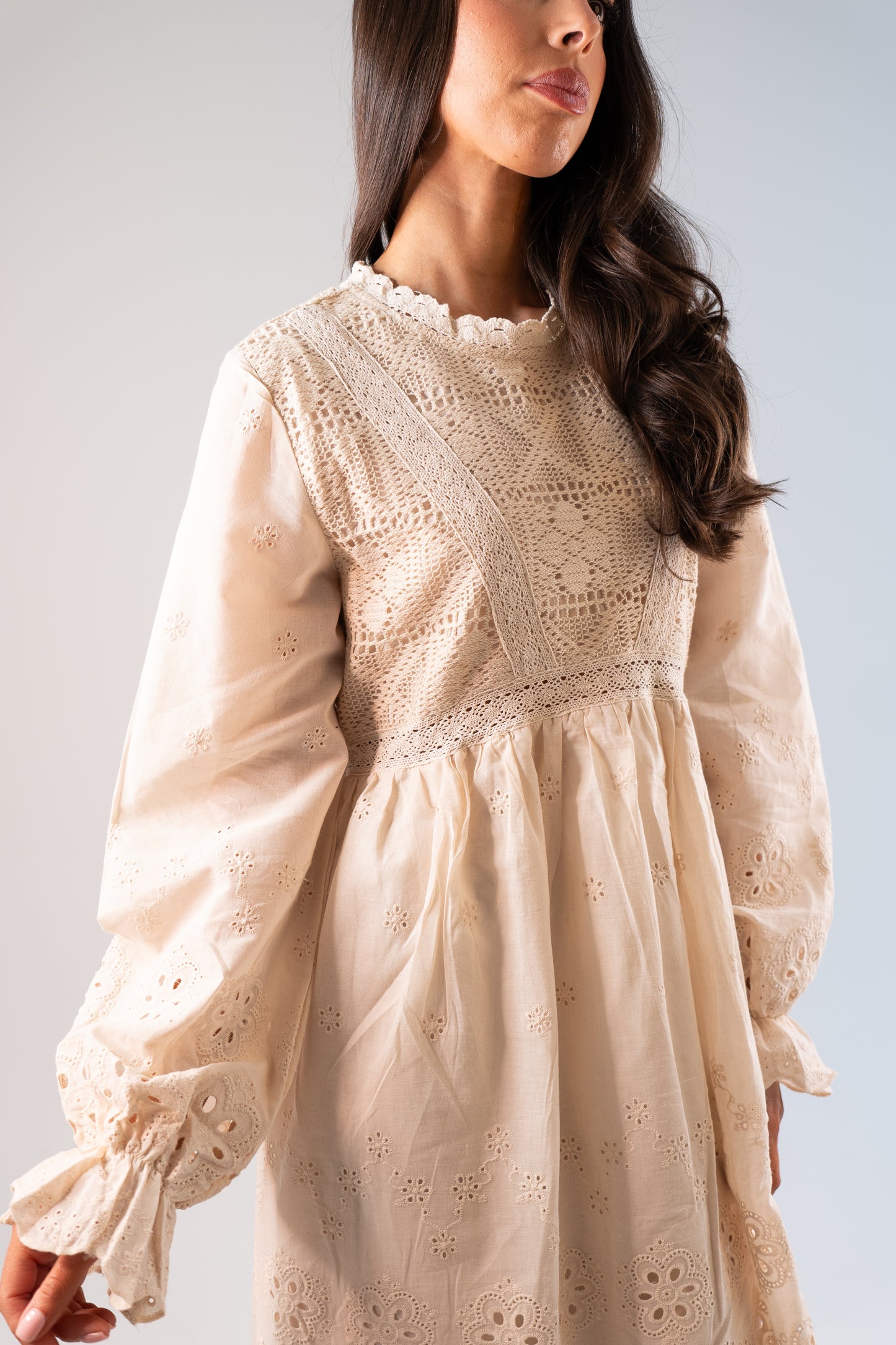Una Broderie Anglaise Dress In Neutral