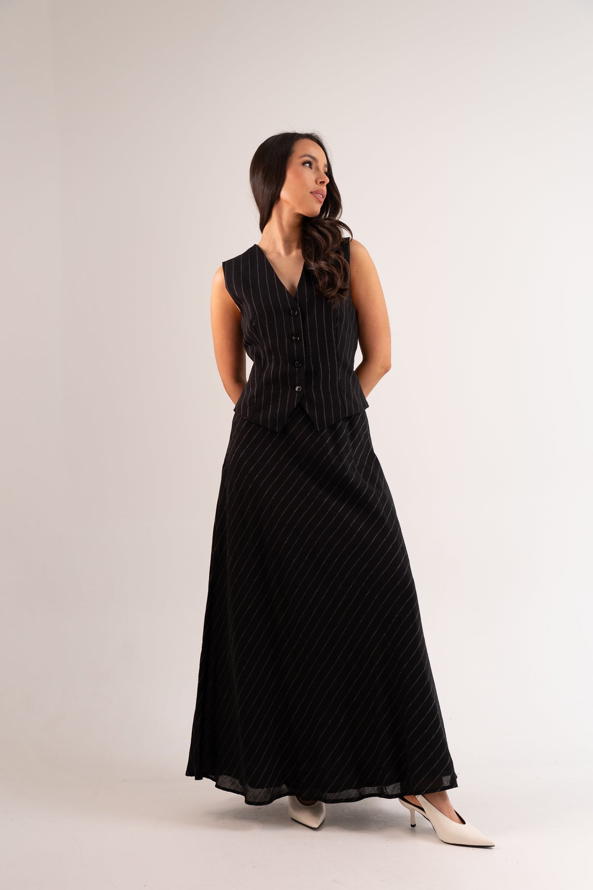 Willow Pinstripe Two Piece In Black